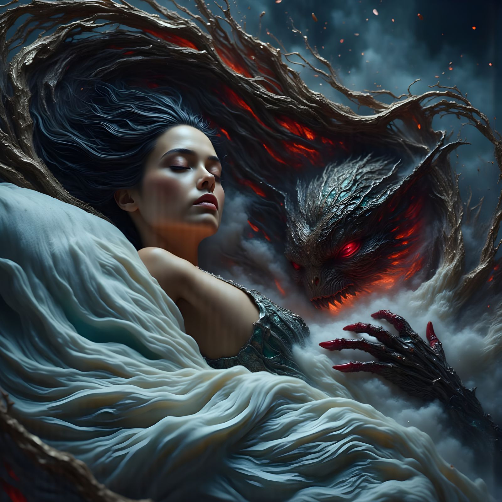 Woman Sleeps While Monster Lurks Under Bed