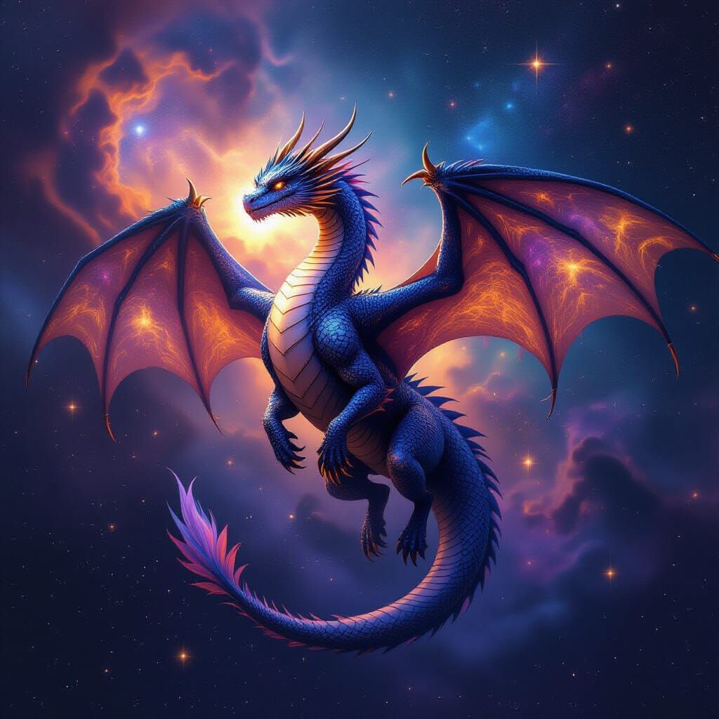 Majestic Dragon Blended with Cosmic Galaxy
