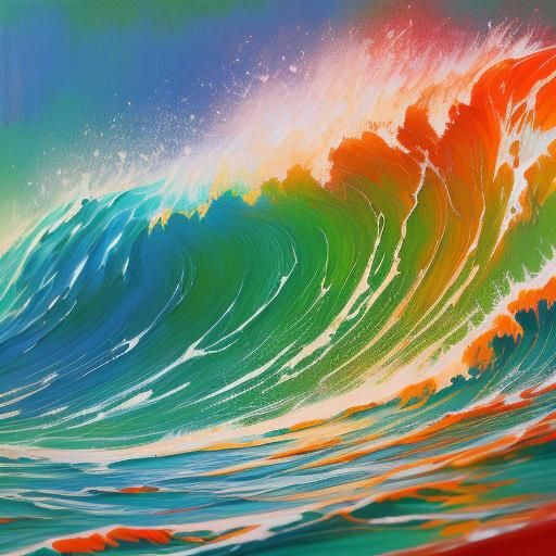 Bikini Model in Waves: Neo-Impressionist Oil Painting