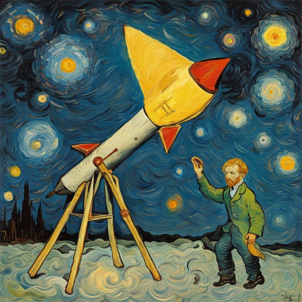 Van Gogh selling rocket on moon