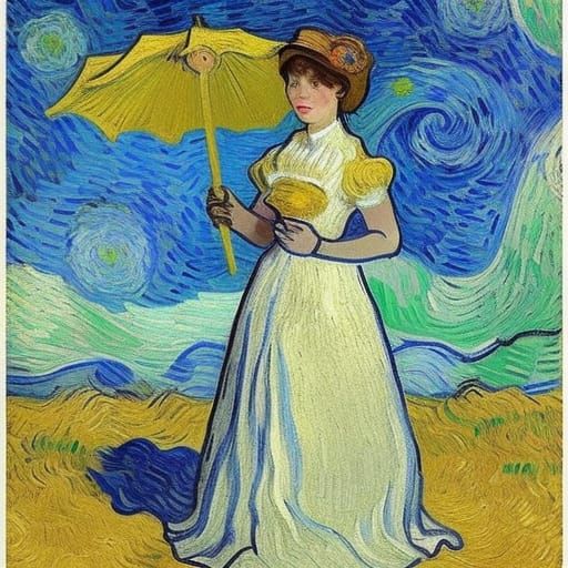 Girl in a white dress with a parasol