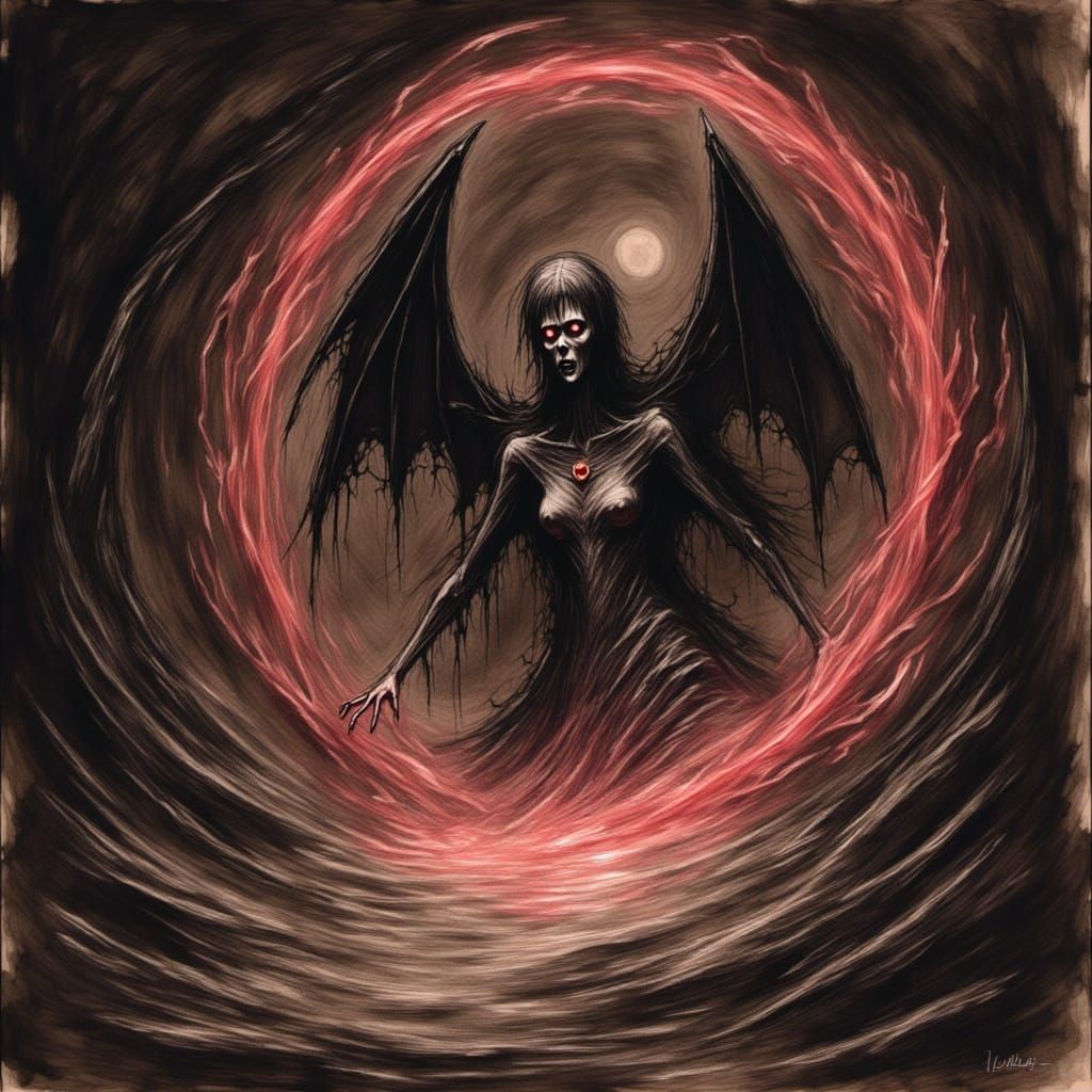 Demonic sorcetess draws a psychic pentagram on the portal of doom <lora:PsychixFlux:1.0>