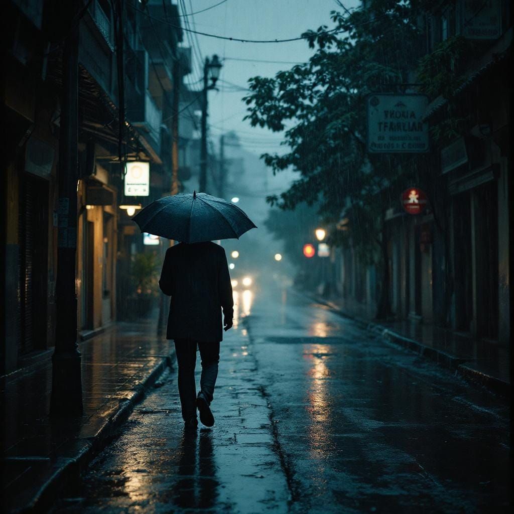 Gloomy Rainy Day in Colombia: Cinematic Film Still