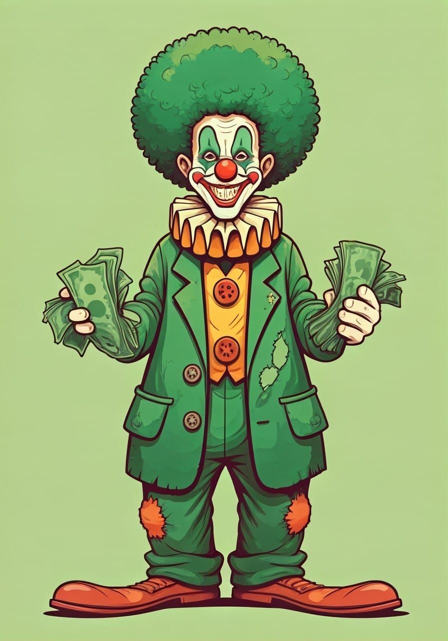 Exaggerated Clown in a Whimsical Green Suit