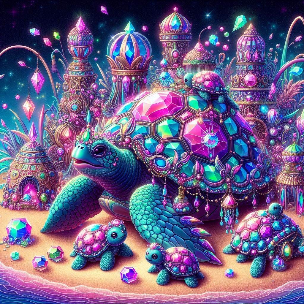 sea turtle & baby sea turtles playing