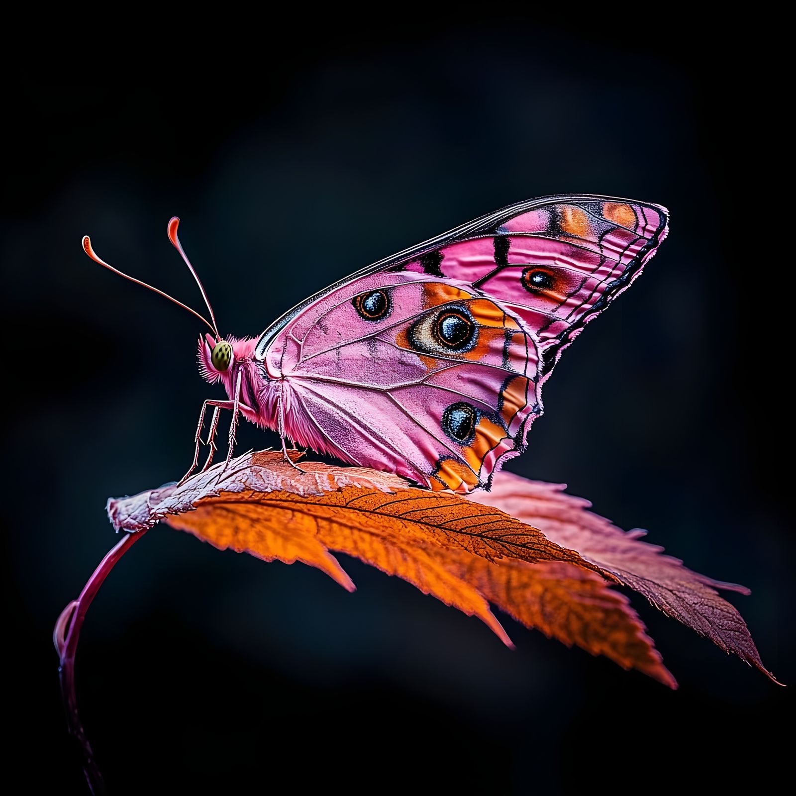 pink butterfly on a rusty leaf