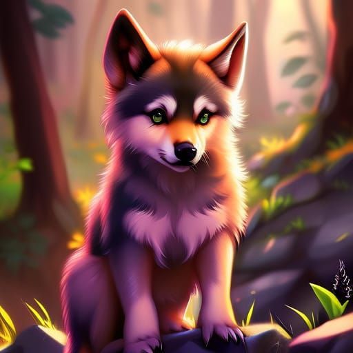 Wolf Pup Portrait (Black) - AI Generated Artwork - NightCafe Creator