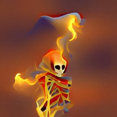 A skeleton cloaked in flame