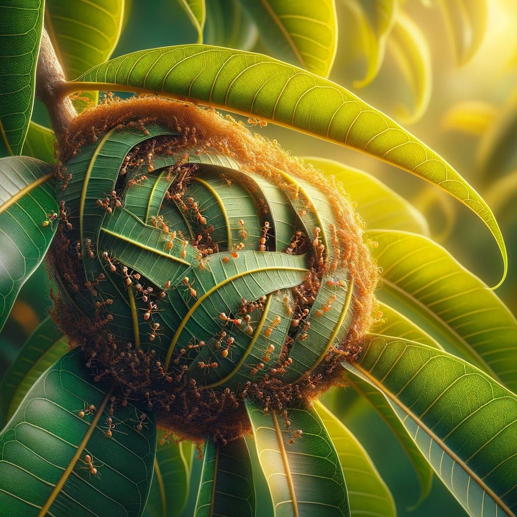 Weaver ant nest on a mango tree