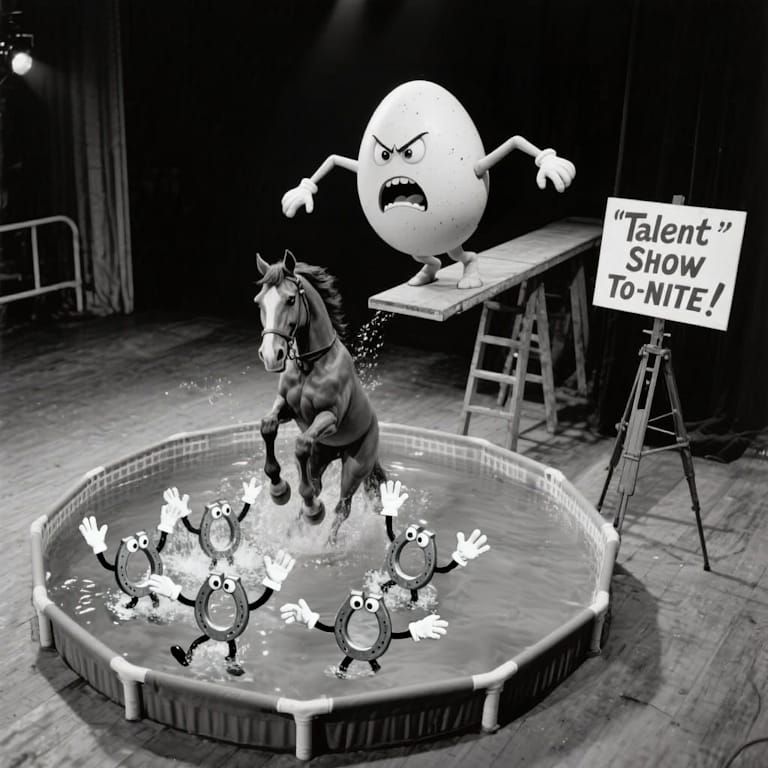 Cantankerous Horseshoes Swimming in a Talent Show