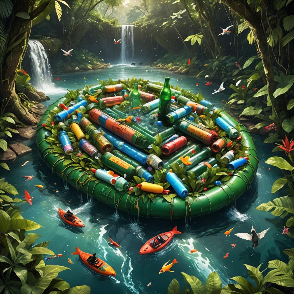 “The Recycled Bottle Raft” - AI Generated Artwork - NightCafe Creator