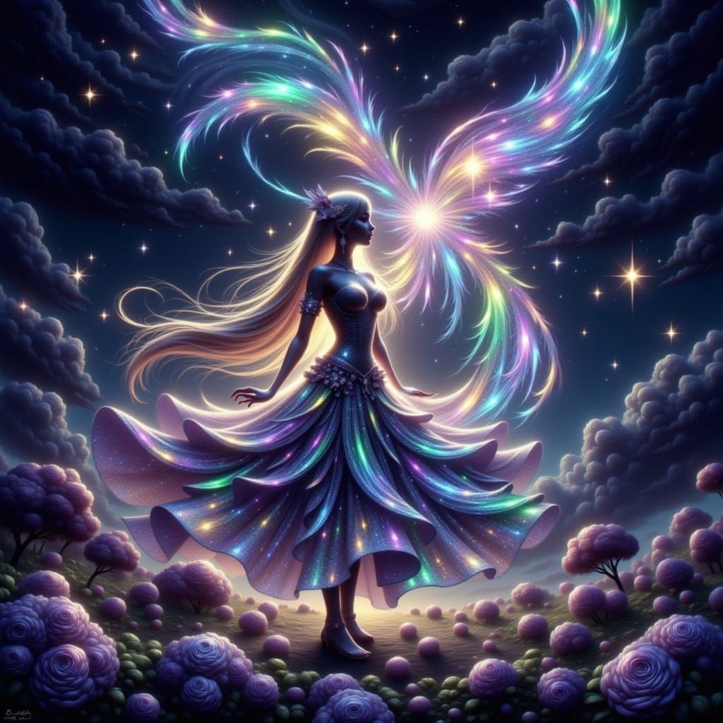 A dream of Star Leads the strands of existence form with a patterned form of loving grace interlaced <lora:Holograph Starlight:1.0>