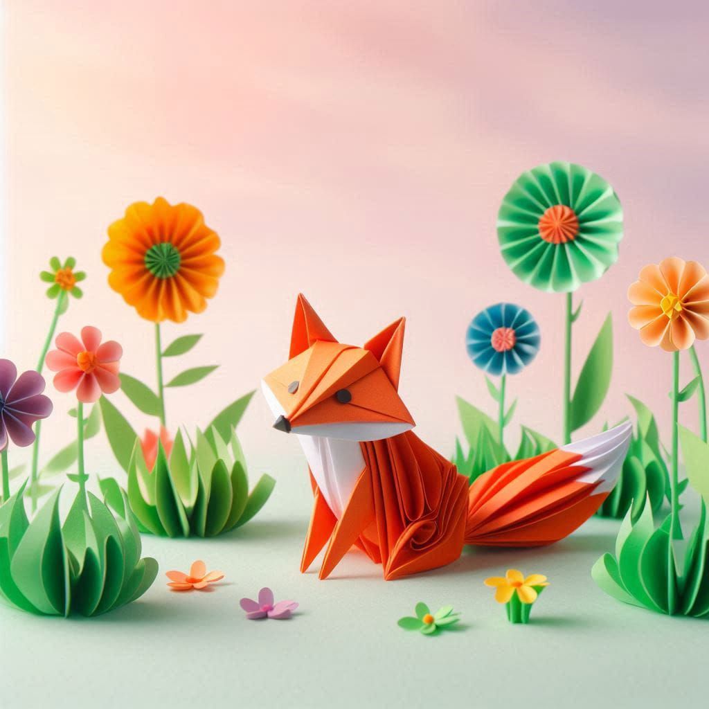 Origami Fox in a Meadow