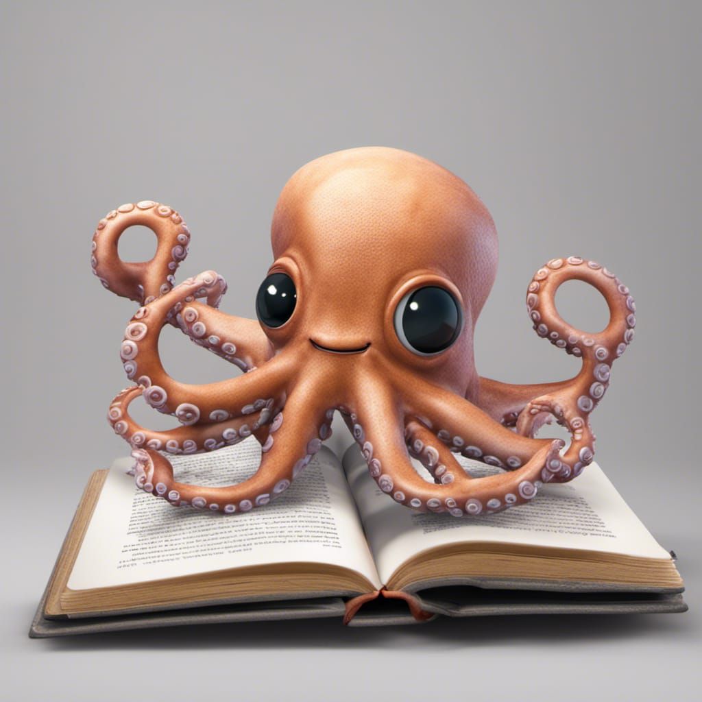 Octopus wrapping it's arms around  a book