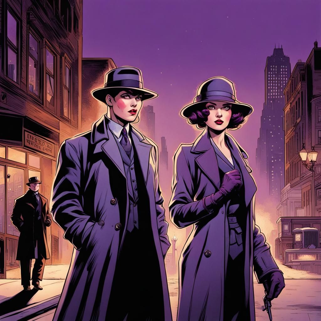 1920s Chicago detective comic book cover man and woman standing in ...