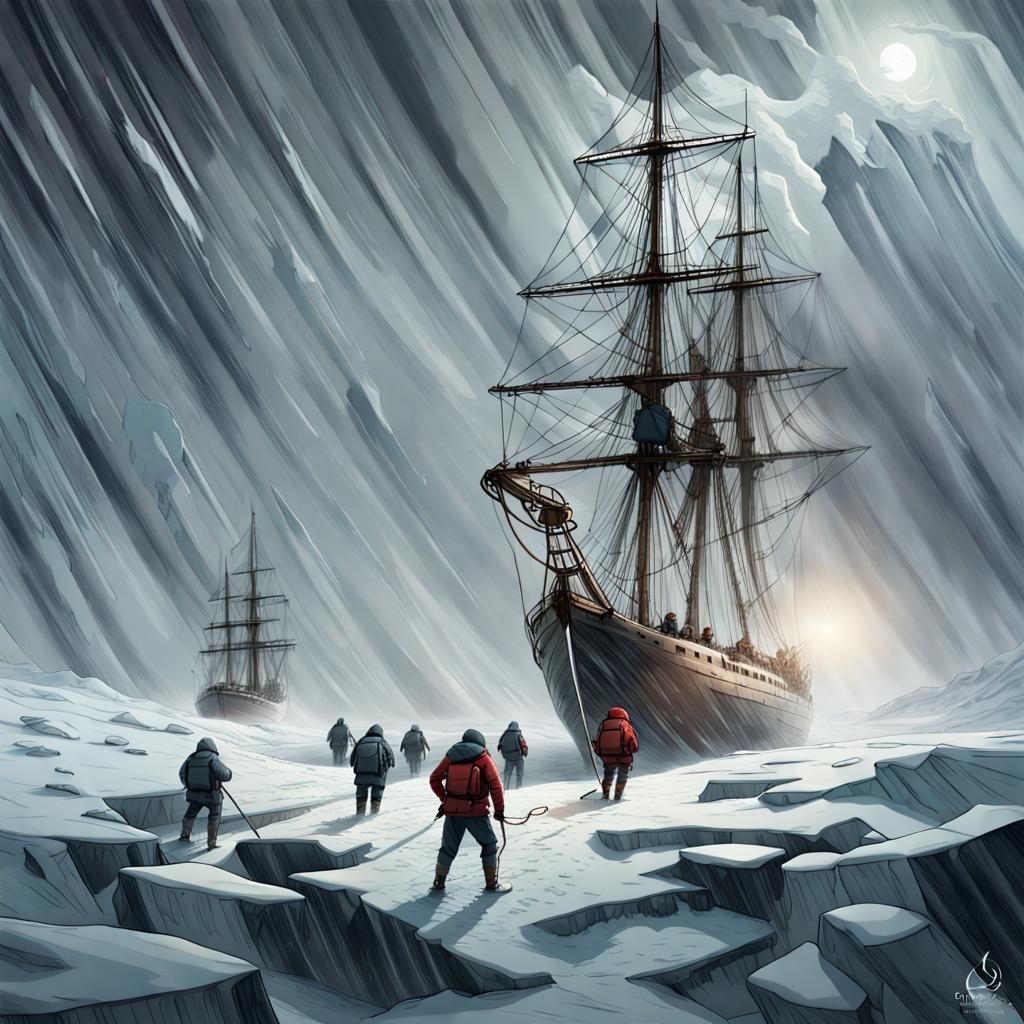 Arctic Expedition in the Storm - Subject: Explorers navigating a ...