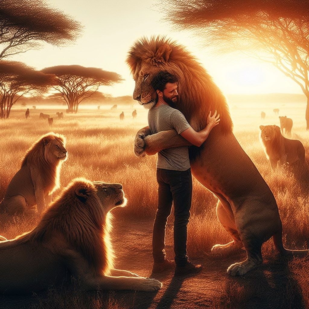 A lion Hugs a Man 🦁👨