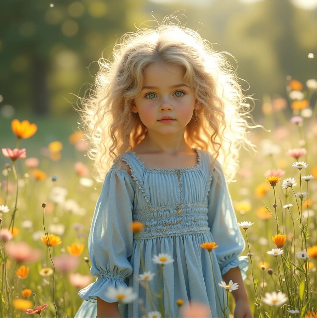 Beautiful girl in a field of flowers