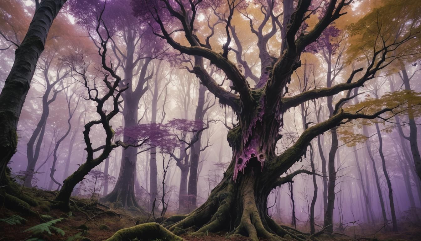 Photorealistic forest with Maple trees, white birch and spru...