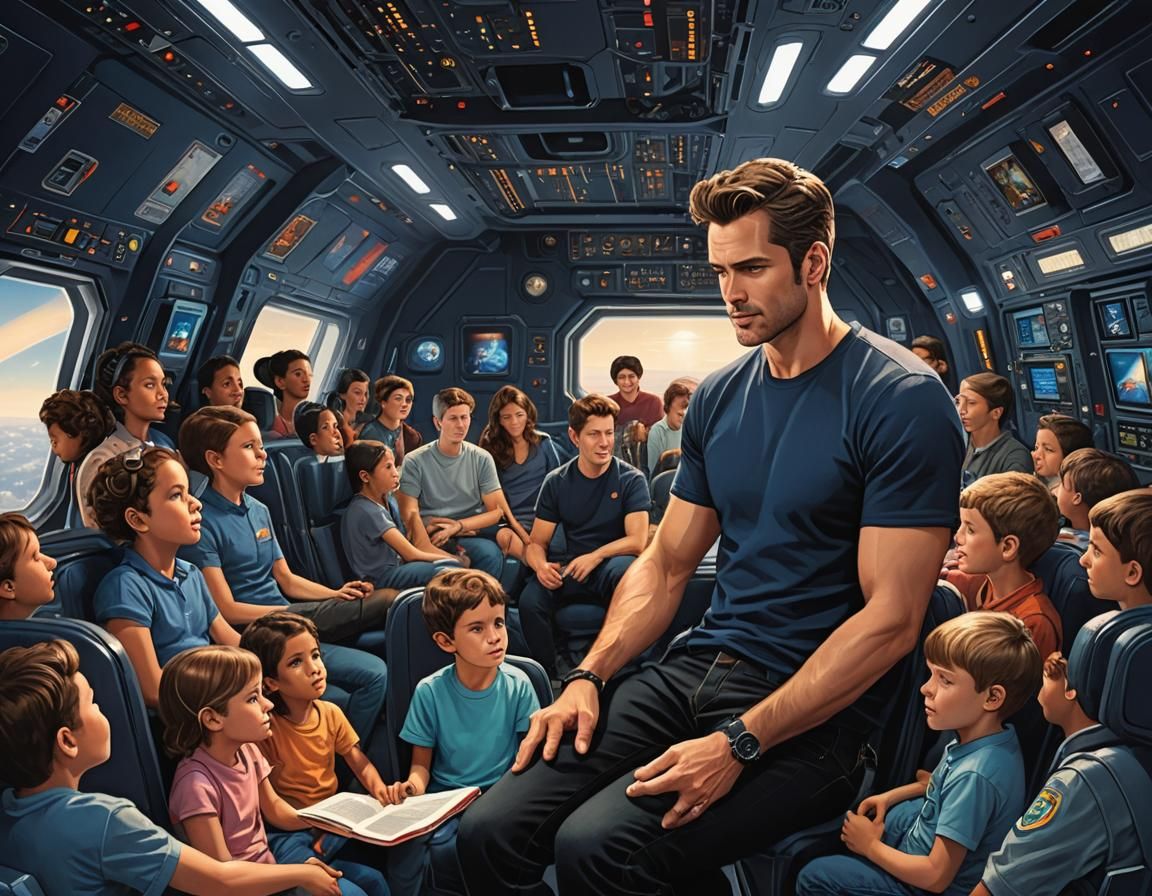 A handsome man wearing a dark blue tee shirt and black jeans...