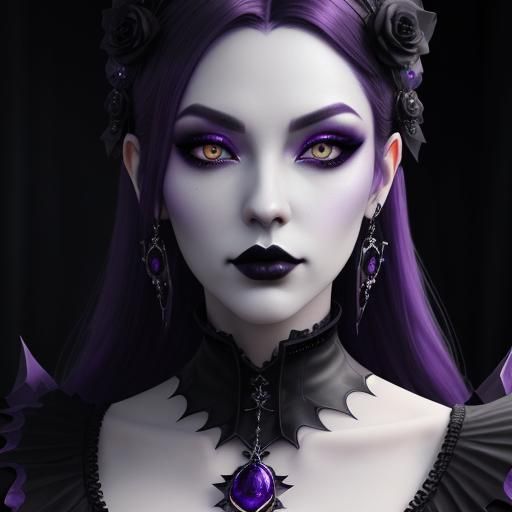 Beautiful gothic young lady with purple hair and purple eyes with