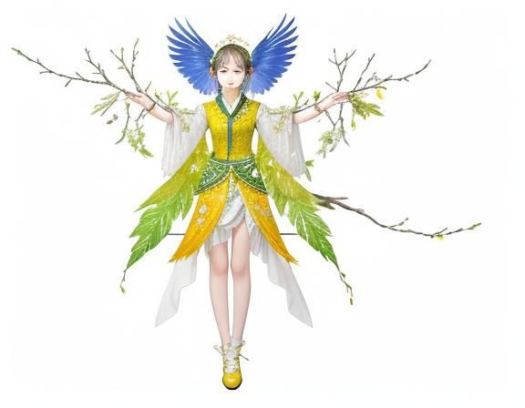 On the white cotton gauze, yellow threads are used as branch...