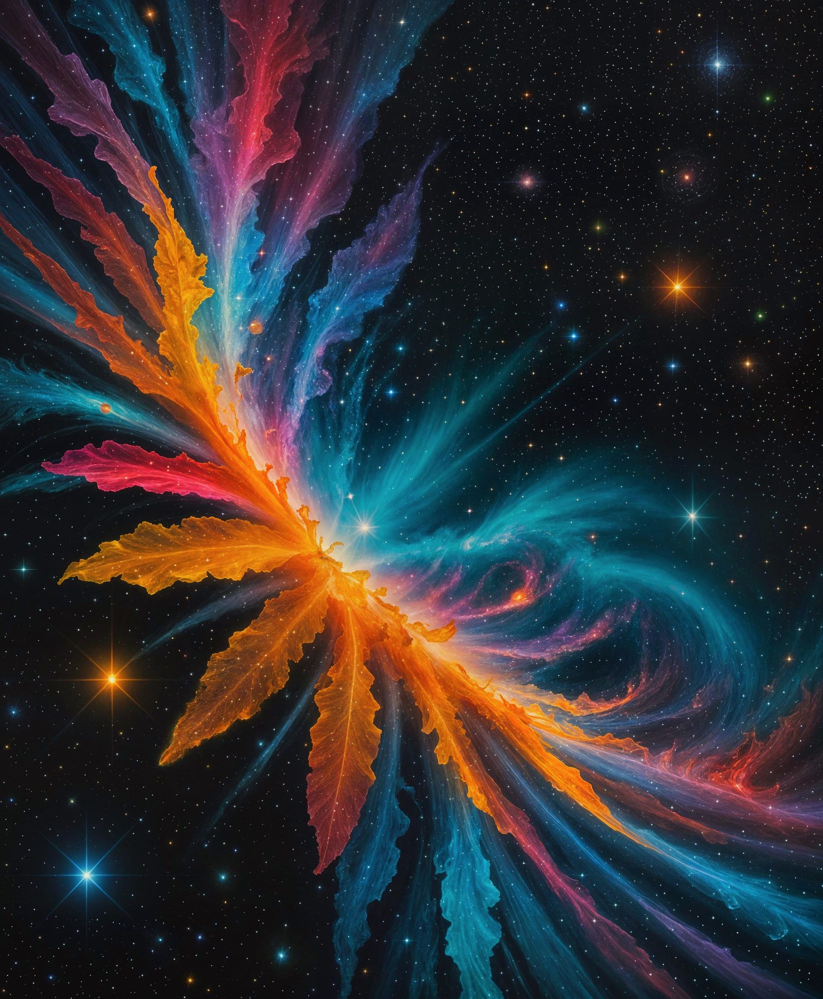 A dreamscape with giant crystalline flowers under an aurora sky.