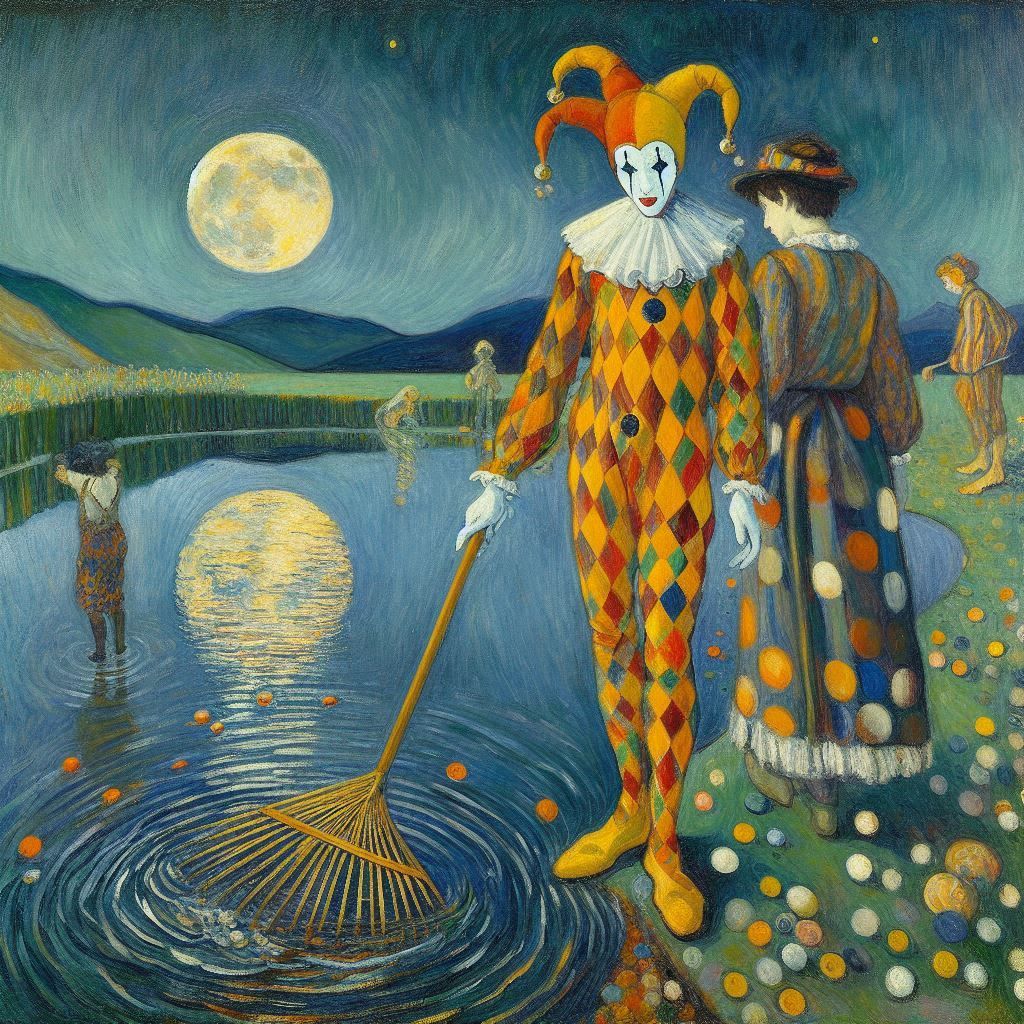 Harlequin Raking the in Moon