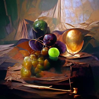 Still life grapes apples pear