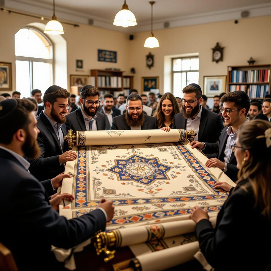 Simchat Torah Celebration in a Yeshiva