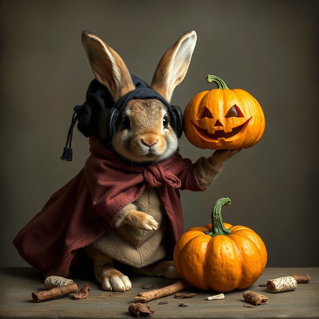 Another rabbit dressed to mill again 
Animals Dressed for Halloween by Hieronymus Bosch and Pixar Studio ...  by @Igor_t_M
