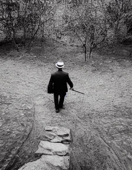 silhouette of a man with a big hat tracing paths in the dark...