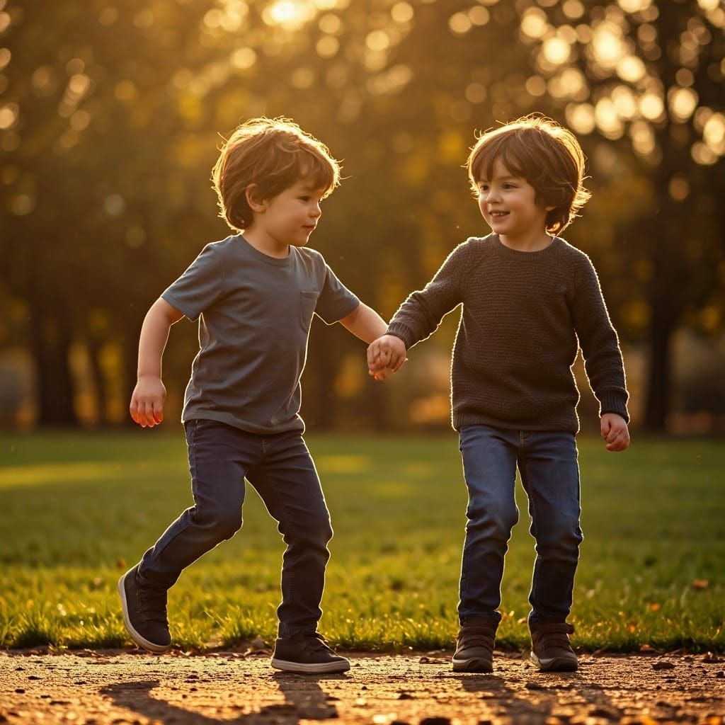 Young Boys Playfully Capture Golden Hour in Cinematic Film S...