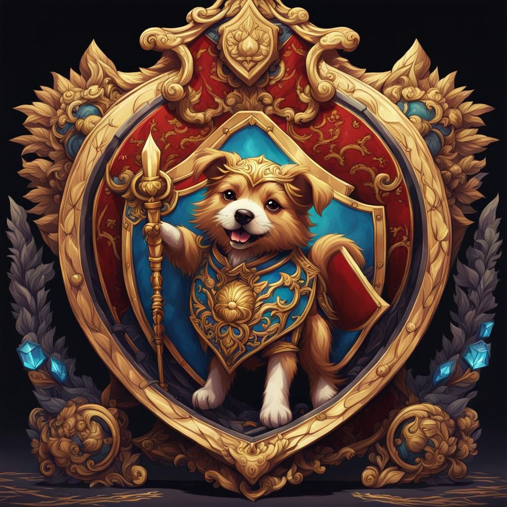 Puppy with a shield on a shield  by @Staircase Flash