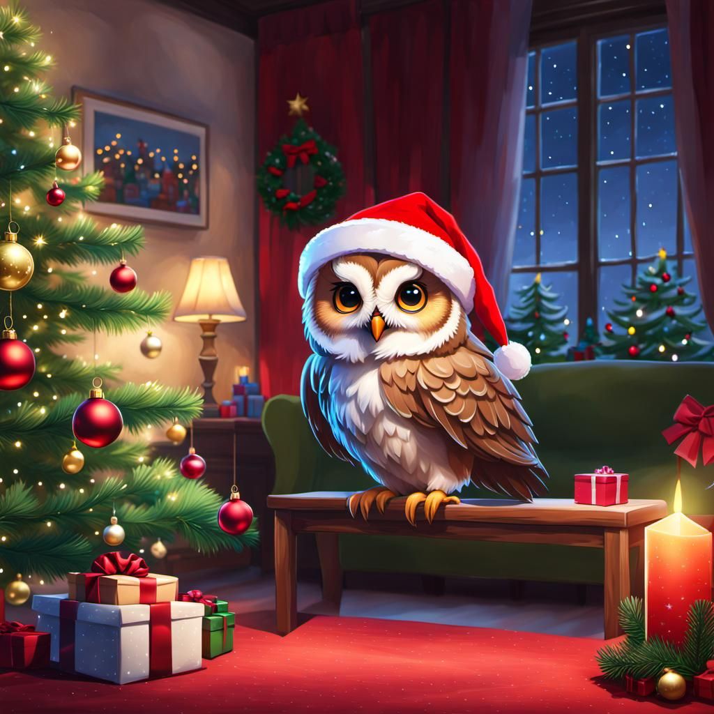 Santa Owl - AI Generated Artwork - NightCafe Creator