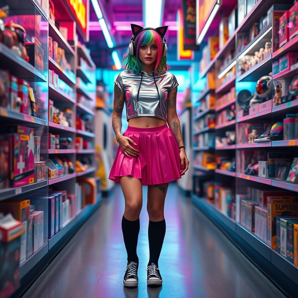 Shiny Tattooed Nerd at Toy Store