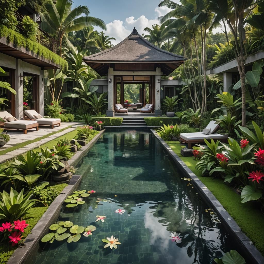 Hyperrealistic Bali Villa with Infinity Pool