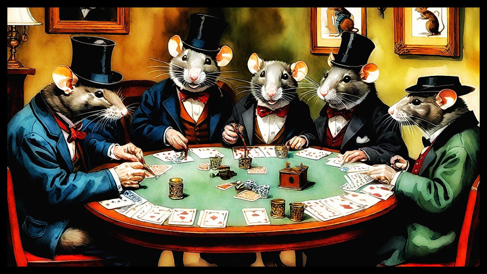 Portrait - Rats Playing Poker At The Old Age Home