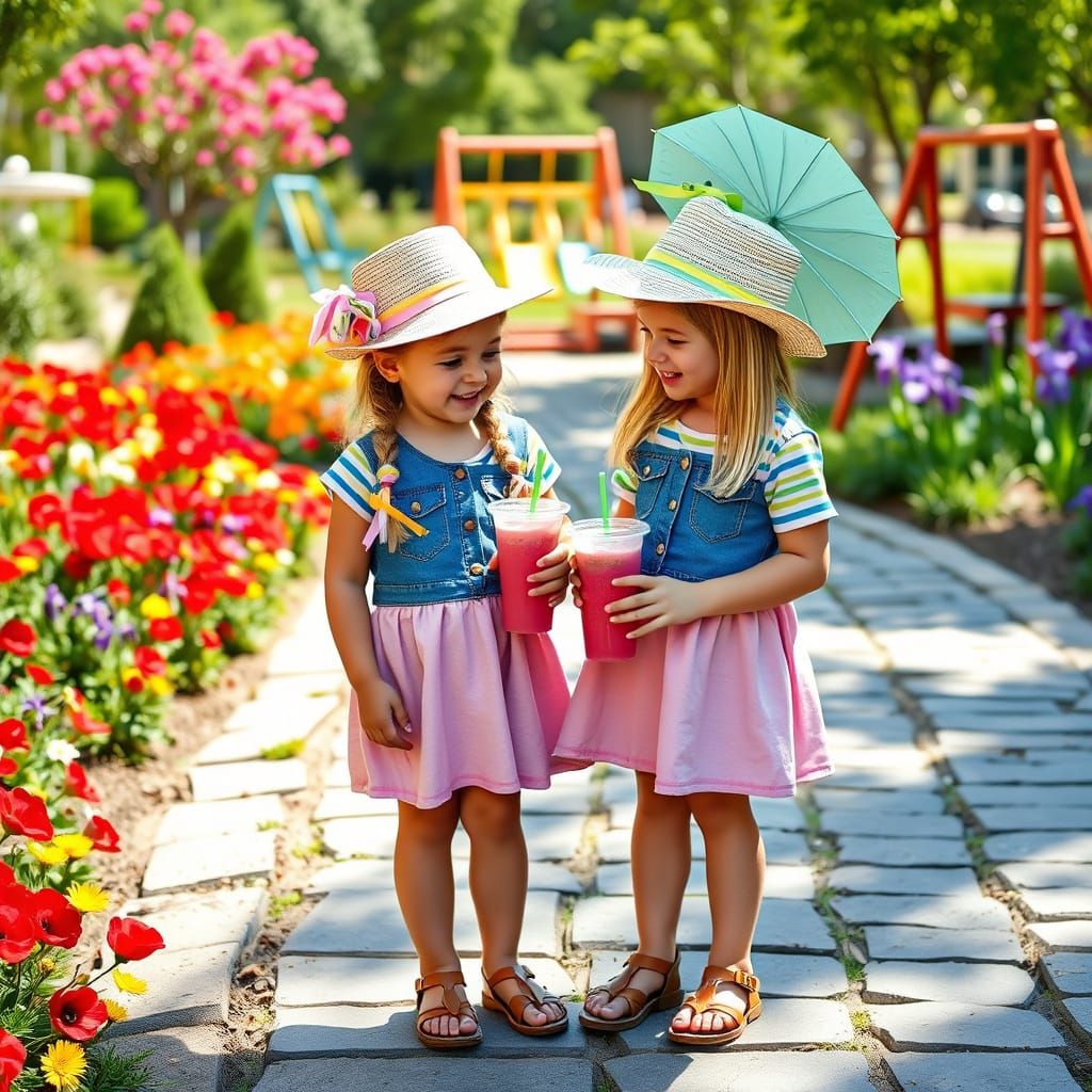 Girls Share a Secret in a Vibrant City Playground