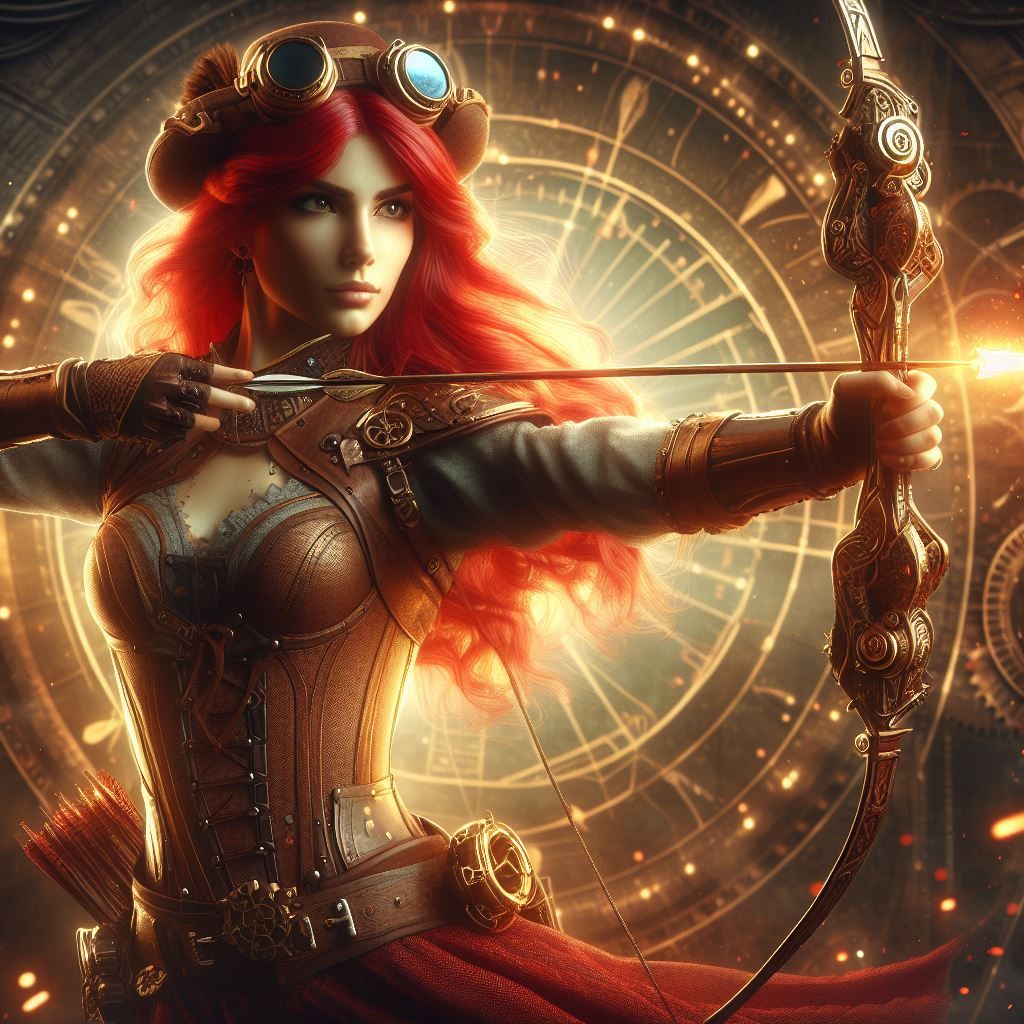 Steampunk Red haired female archer