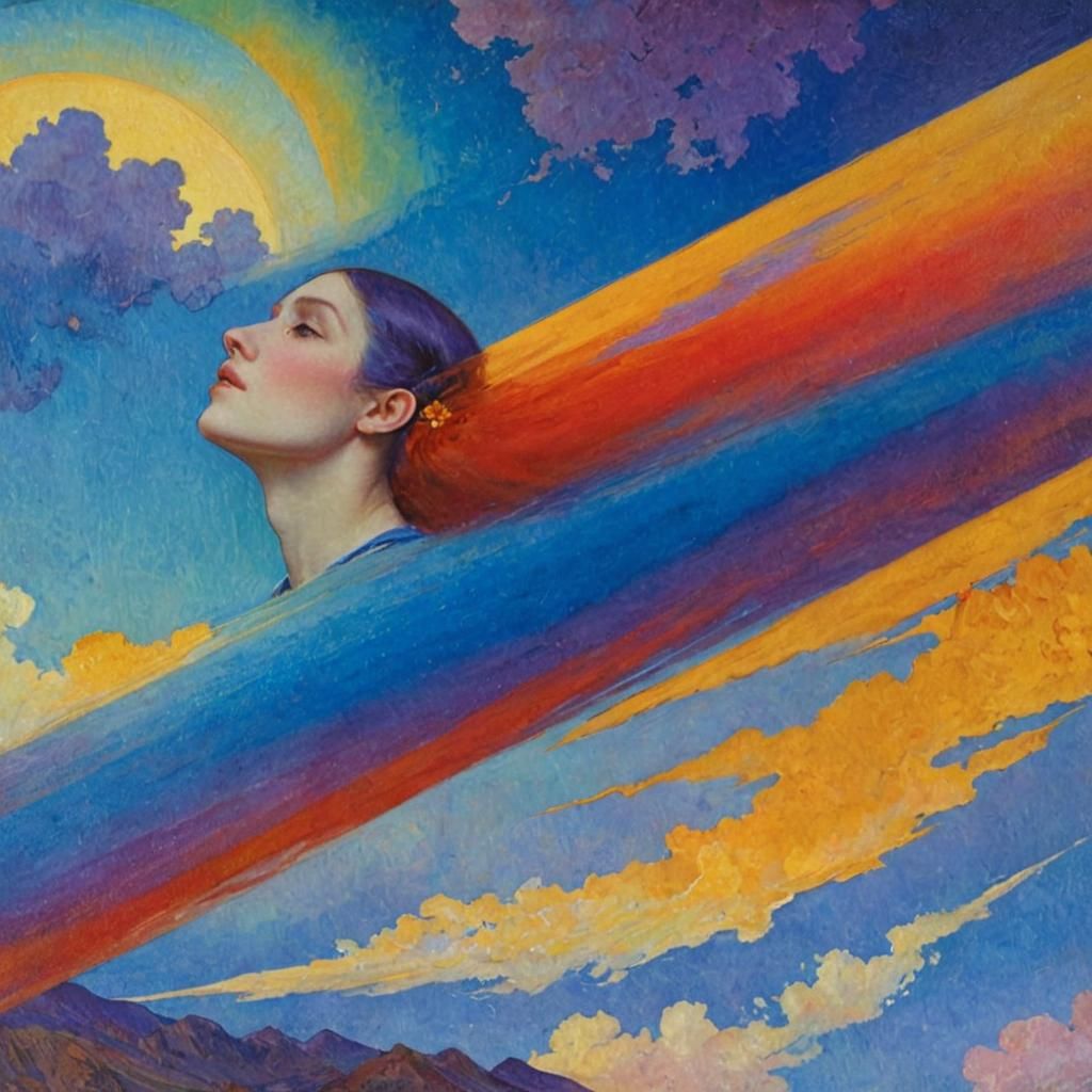 Whimsical Watercolor Portrait of Woman Reading Poetry