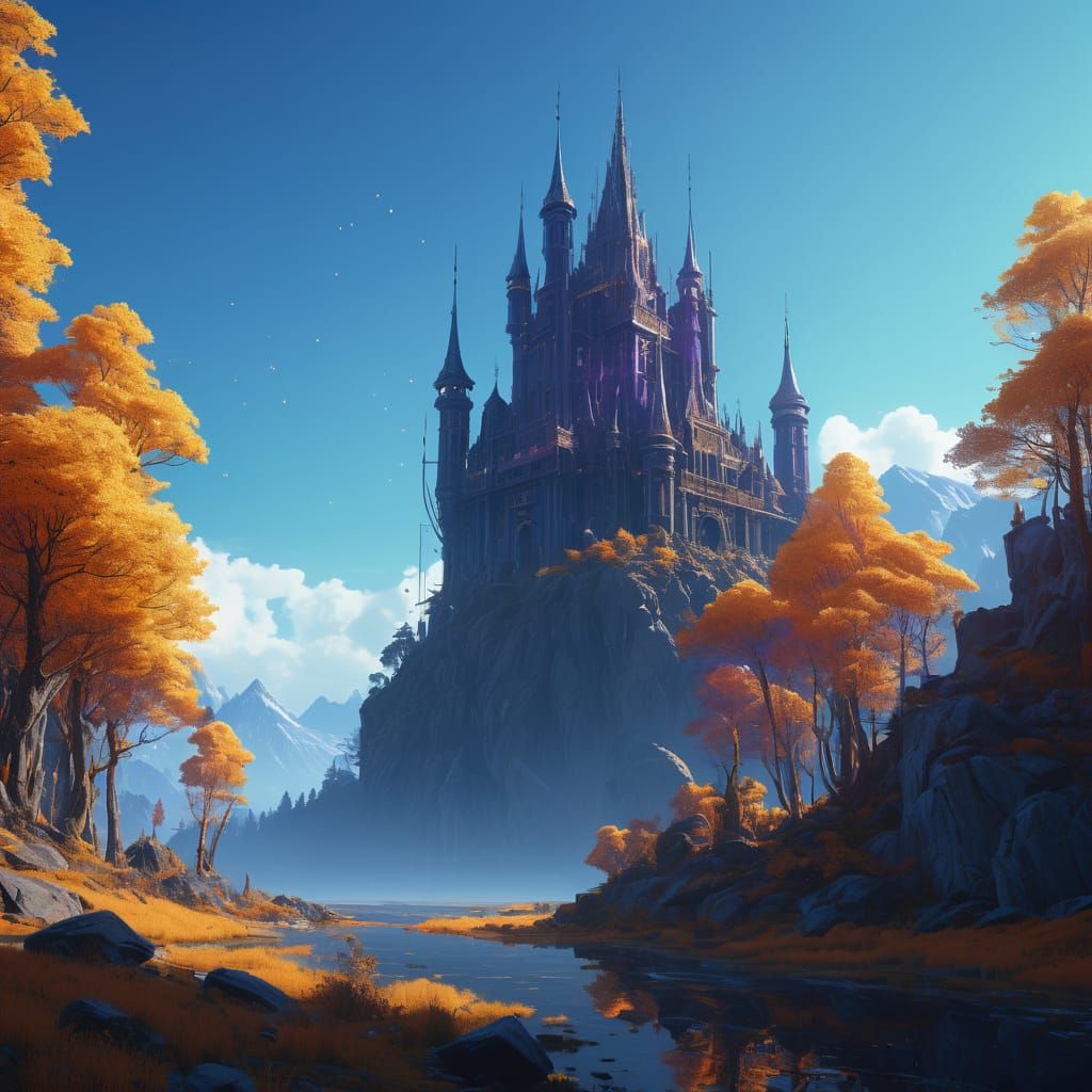 Surreal Fantasy Realm with Majestic Spires and Iridescent Fo...