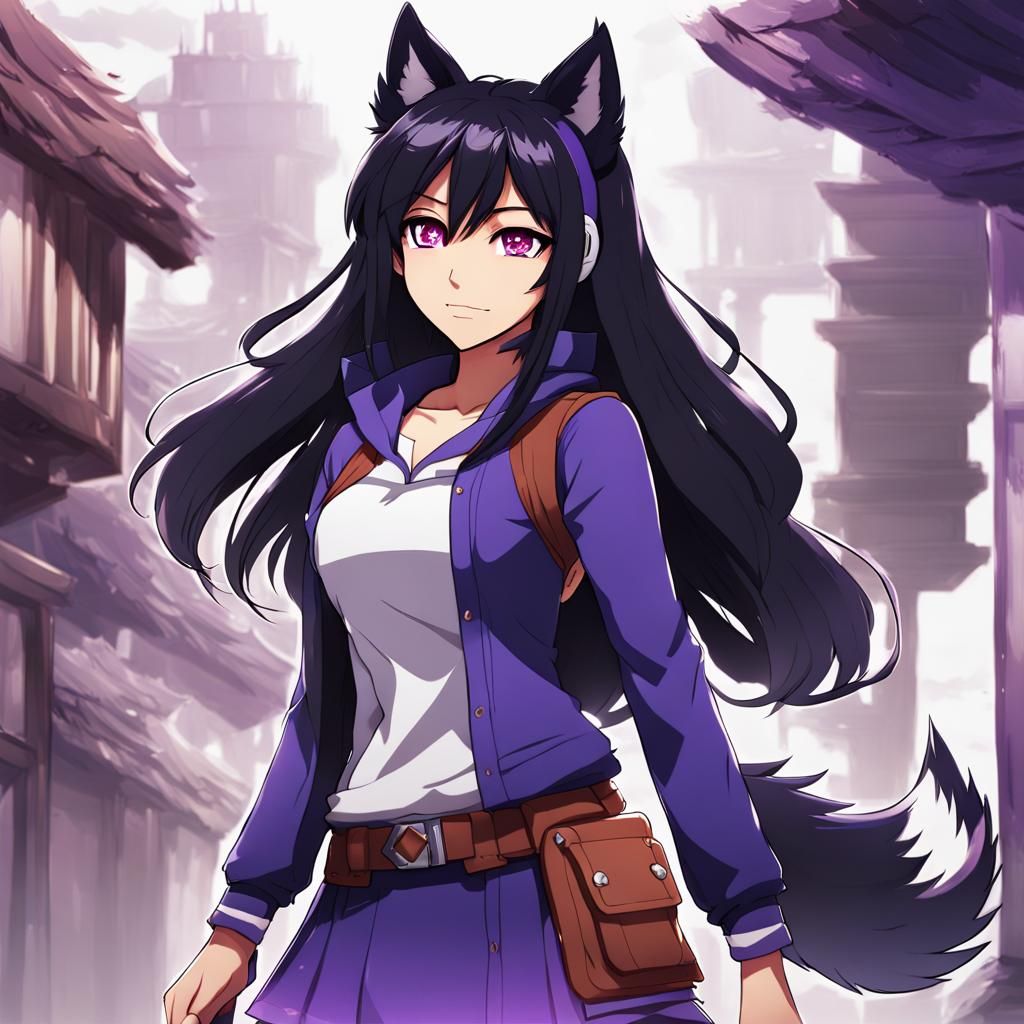 aphmau standing with werewolf ears and tail full body - AI Generated ...