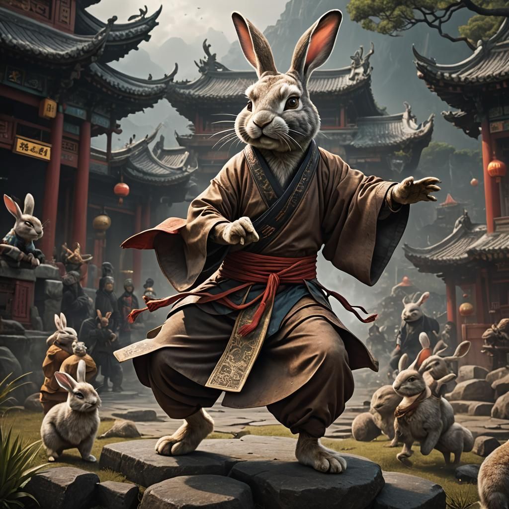 Anthropomorphic rabbit kung fu monk