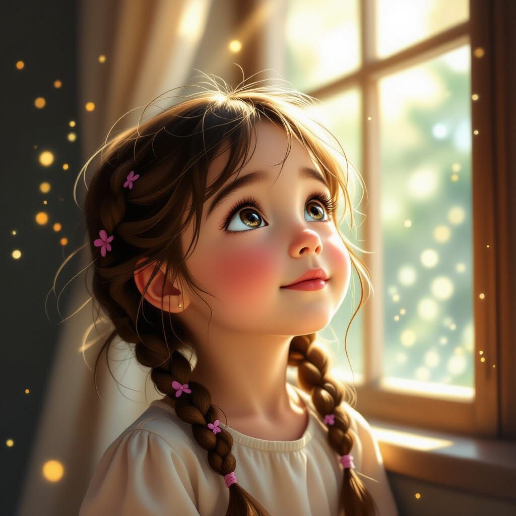 Beautiful Girl Gazing Upward in Ethereal Light