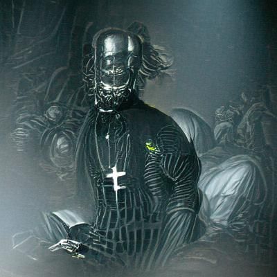 Cyber Saint in his black mechanical armor