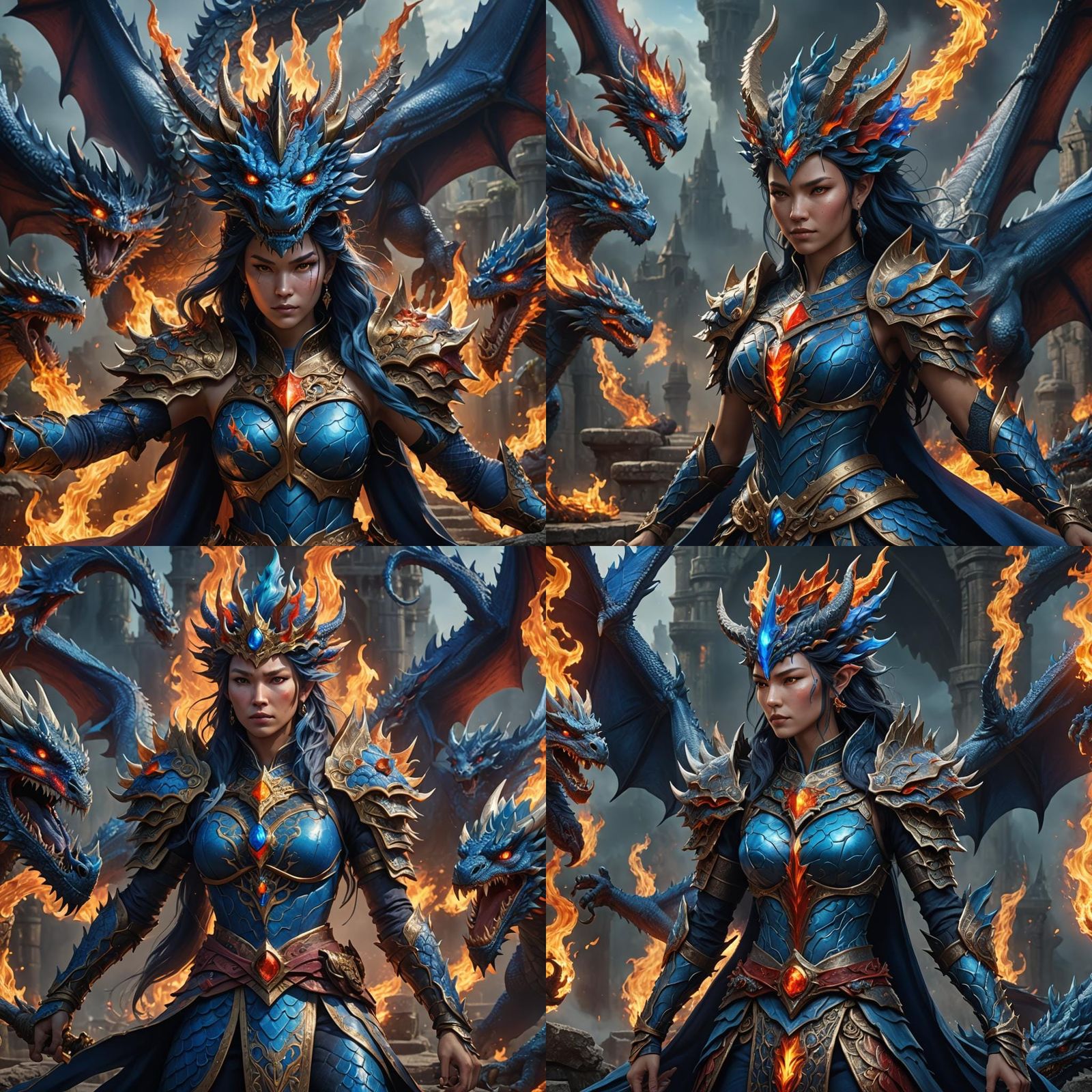 Blue dragon queen with flaming crown