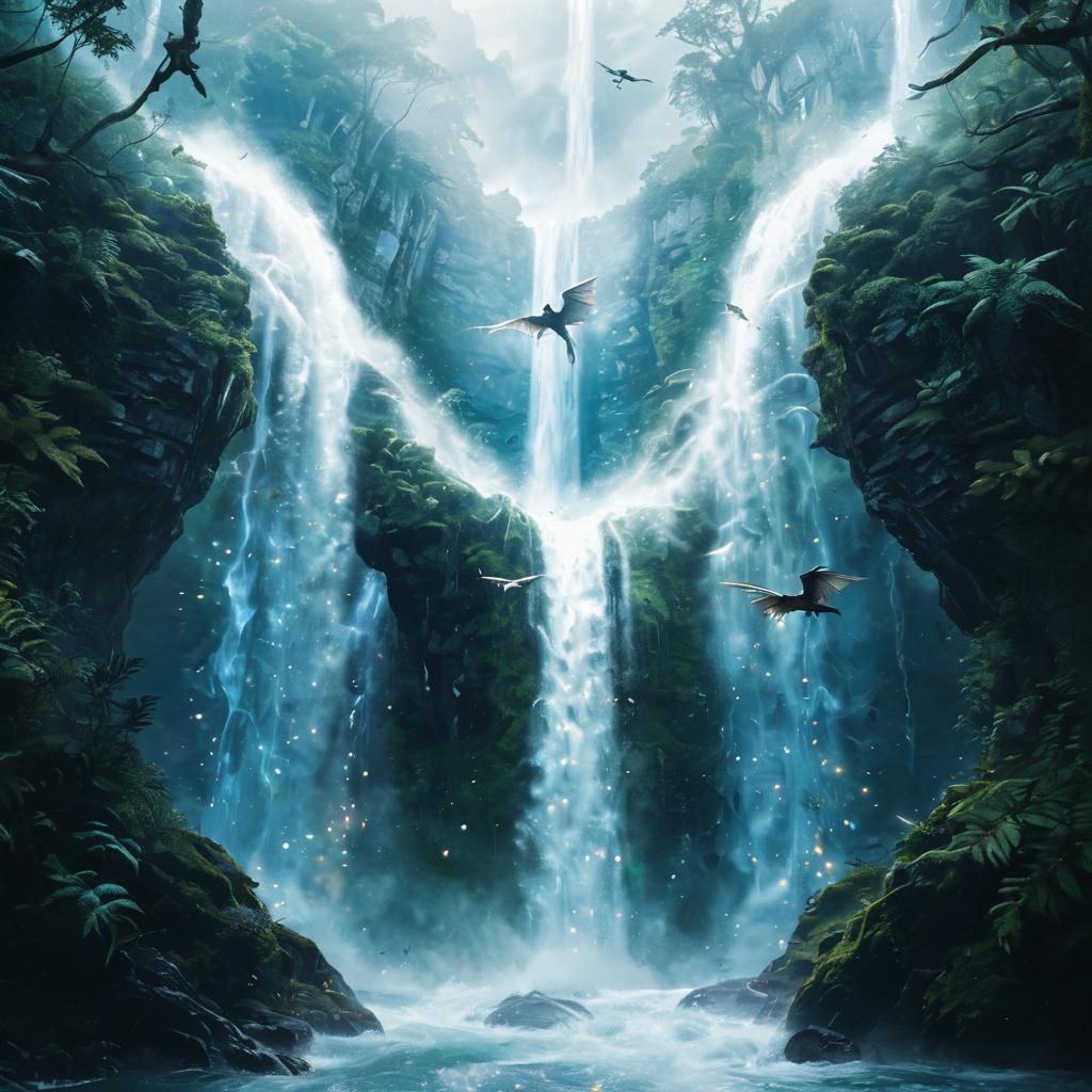 really prominent magnificent magical majestic waterfall, closeup of a ...