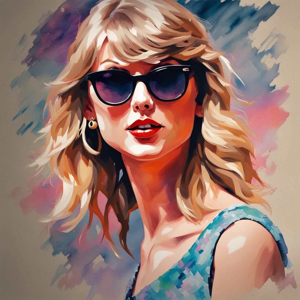 Taylor Swift in Gouache Style Portrait