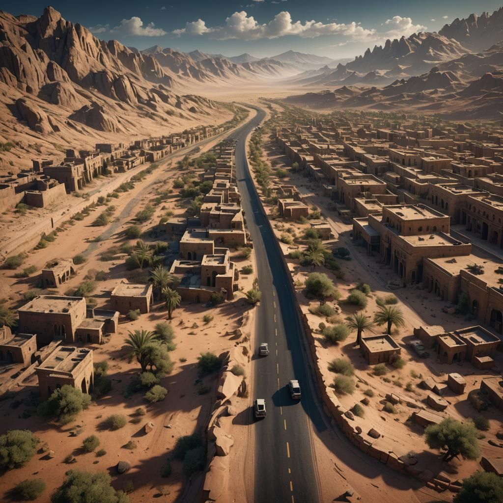 A dramatic depiction of the road to Damascus (a desert road ...